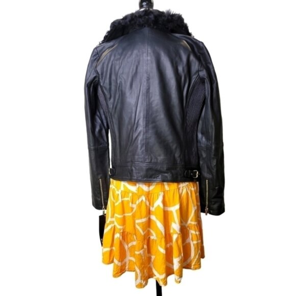 Badgley Mischka Real fur Aviator leather jacket - Picture 3 of 5